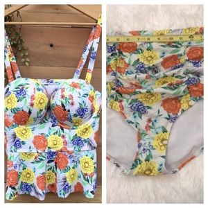 Torrid swim suit set floral ruffel peplum bikini